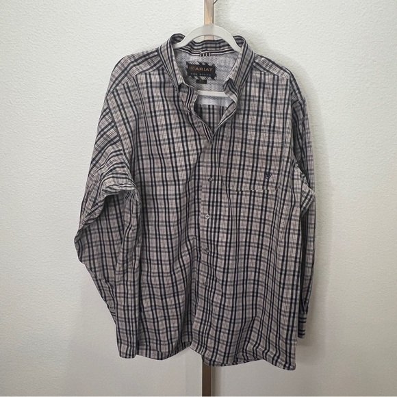 Ariat Pro Series long sleeve button down shirt Brown Navy Plaid XL - Picture 1 of 7